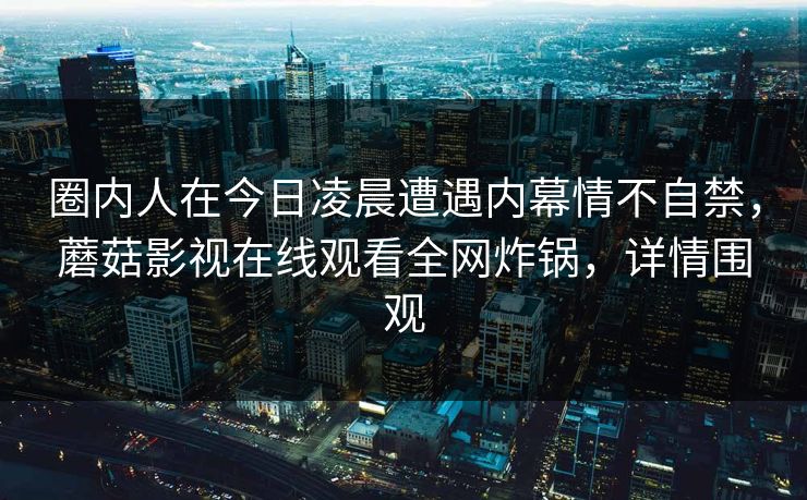 圈内人在今日凌晨遭遇内幕情不自禁，蘑菇影视在线观看全网炸锅，详情围观