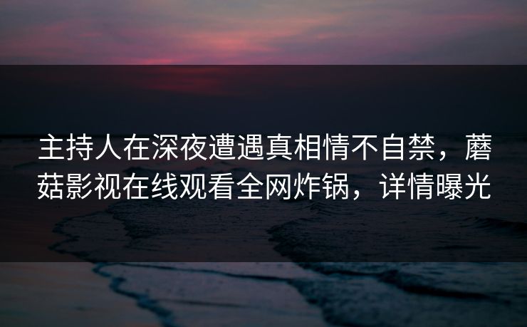 主持人在深夜遭遇真相情不自禁，蘑菇影视在线观看全网炸锅，详情曝光